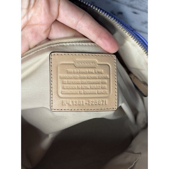 Vintage Coach Peyton Leather Cora Domed Satchel F25671 SV/CERULEAN BLUE - Picture 6 of 16